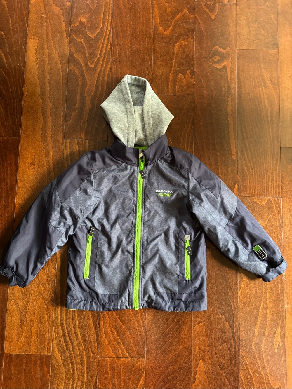 London Fog Hooded Fleece Lined Weatherproof Jacket, Blue and Green, Size 5